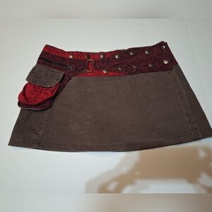 Jayli Boho Corduroy Paisley snap wrap Micro Skirt W/Pouch Y2K Retro